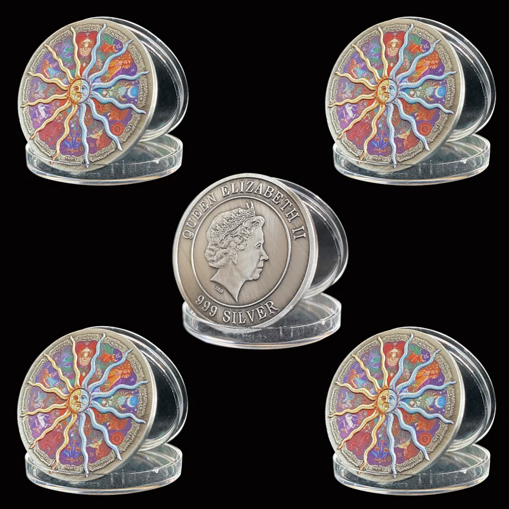 

5PCS Colorful Twelve Constellation Commemorate Silver Coins Collectibles Gifts Non-Currency