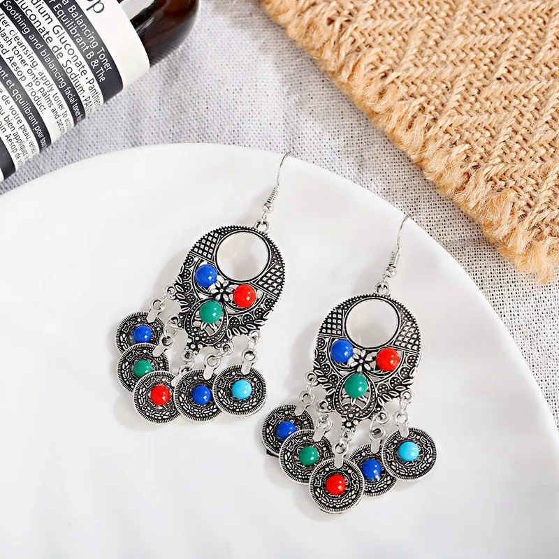 5 Color Ethnic Classic Geometry Alloy Gypsy Drop Earrings Vintage Turquoises Boho Earrings Oorbellen Jhumka Earrings