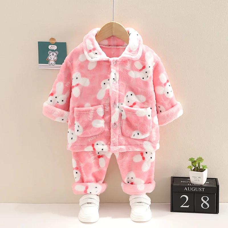 New Autumn Winter Baby Clothes Children Sleepwear Girls Fashion Cartoon Long Sleeve Top Pants Toddler Boys Costume Kids Pajamas