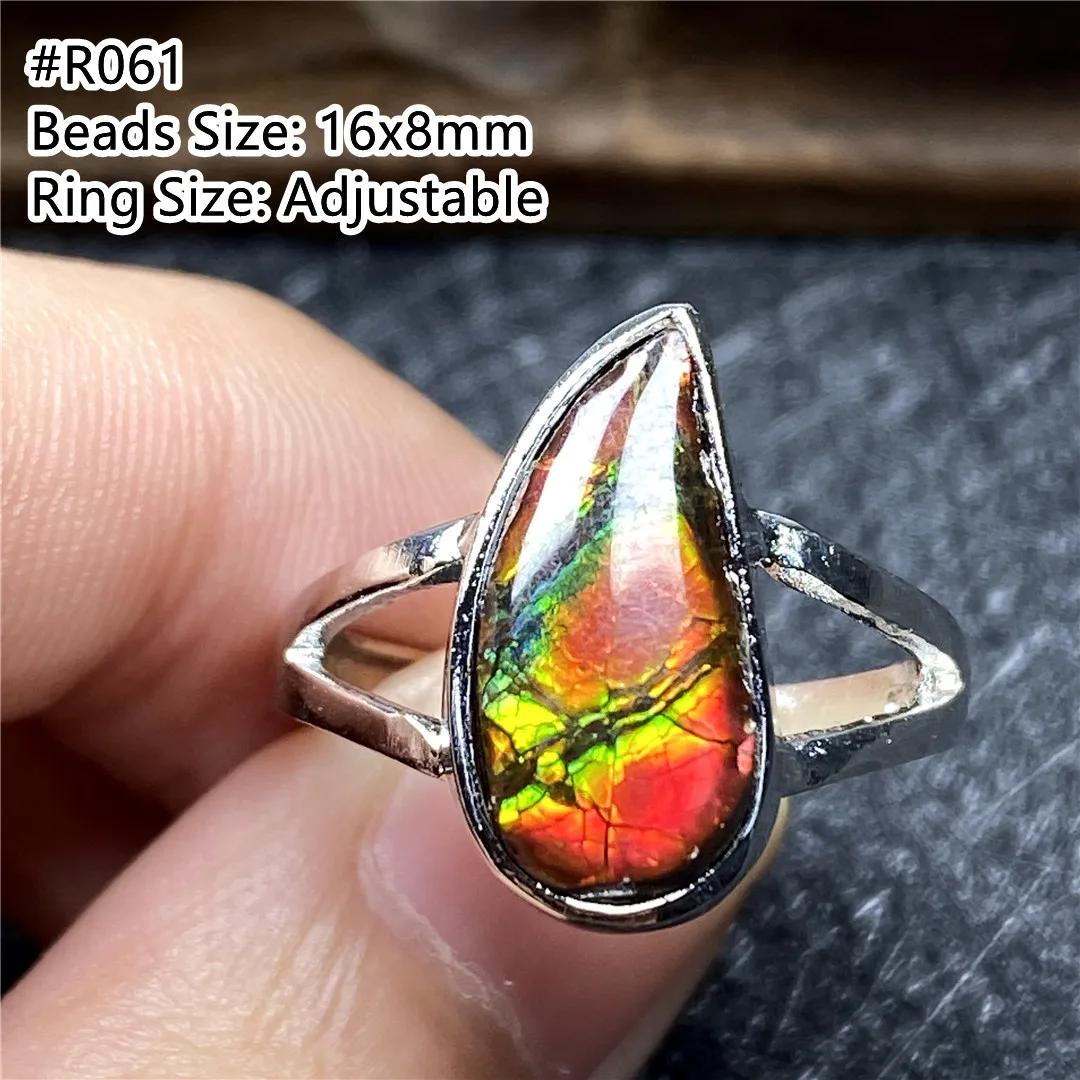 Top Natural Green Ammonite Ammolite Ring Jewelry For Women Lady Men Beauty Healing Silver Crystal Beads Adjustable Ring AAAAA