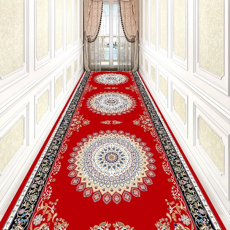 Nordic Red Corridor Carpets European Stair Carpet Hotel Hallway Long Rugs Floor Mat Wedding Party Decor Floor Carpet Aisle Rug