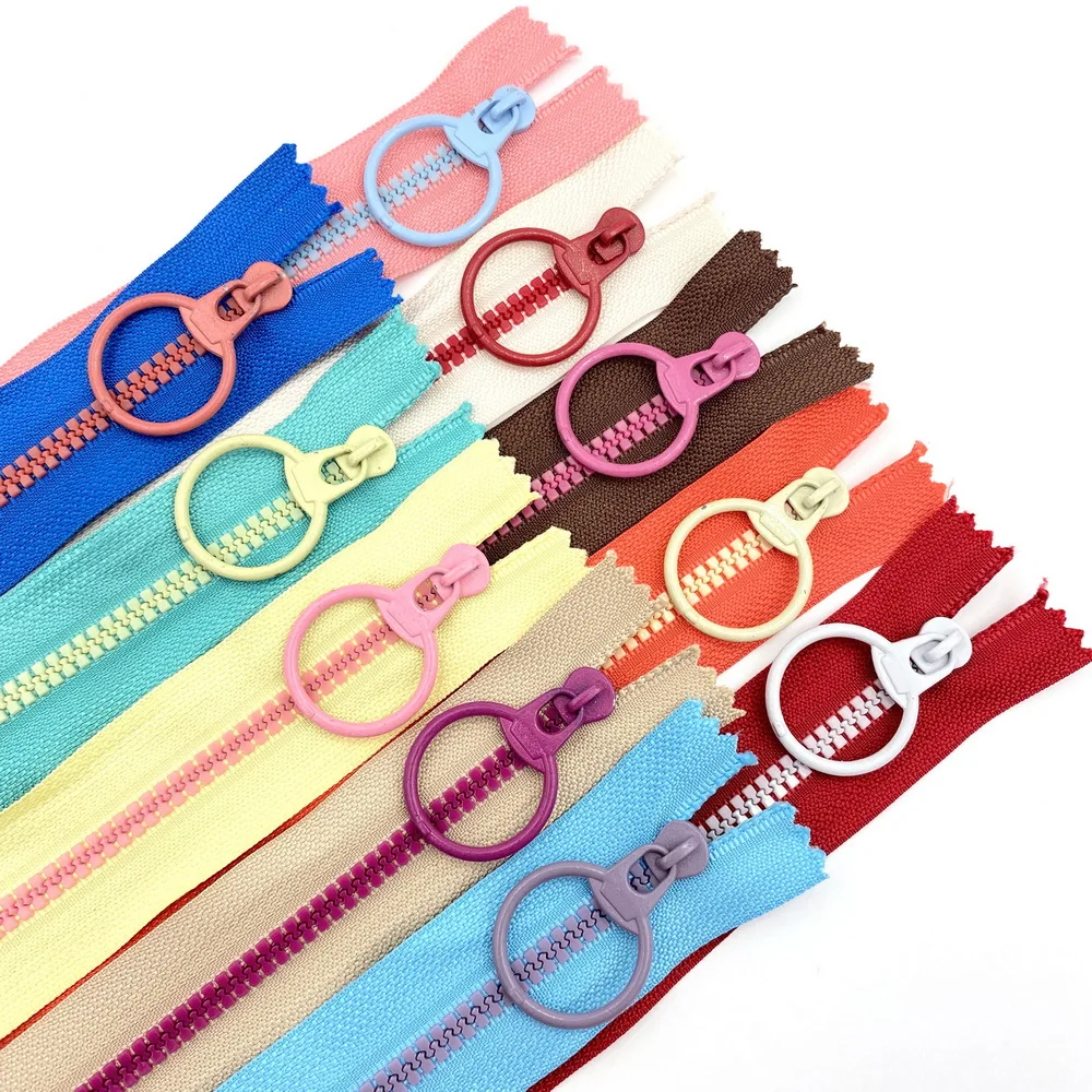 

10PCS #3 Resin Zippers Closed End Zipper with Round Pull Sliders for DIY Sewing ,Wallet, BagsPurseCrafts(Random colors)