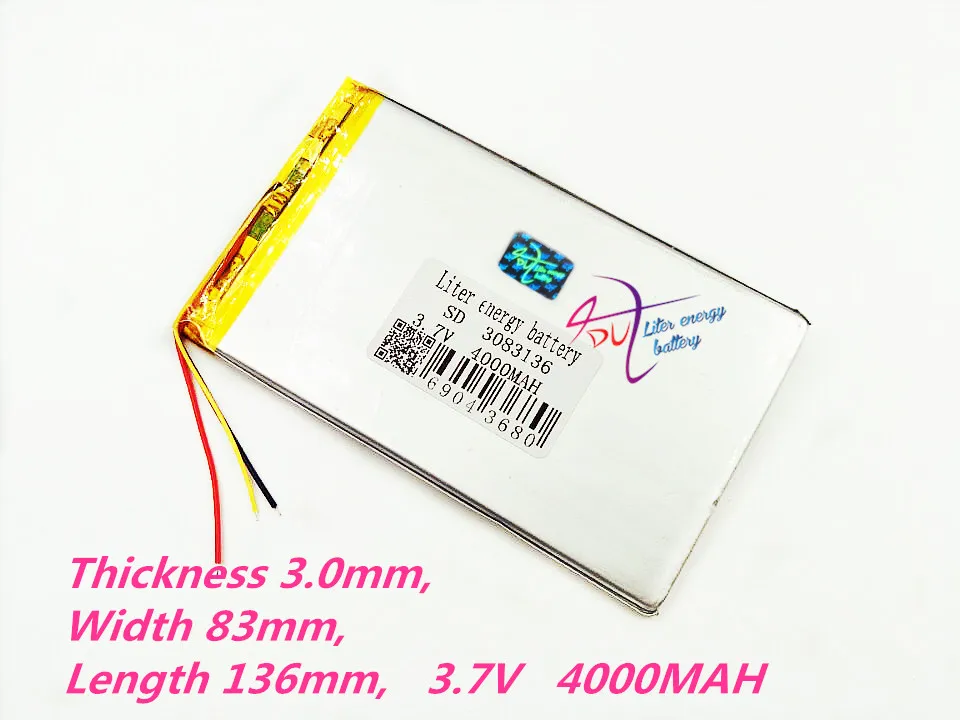 3 line 3083136 3.7V tablet battery 4000MAH 3083138 li-ion rechargeable battery for medical device or POS DVD DVR  3084134