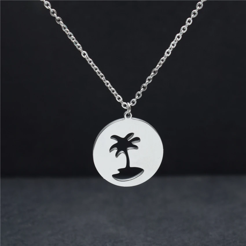 Stainless Steel Geometric Simple Tropical Rainforest Coconut Pendant Charms Necklace For Women Birthday Gift Christmas Jewelry