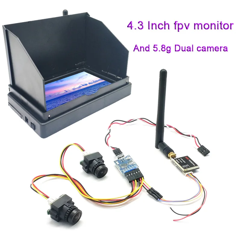 5.8G 48CH 4.3 Inch FPV Monitor 480*272px and 3 channel Dual Video camera FPV 5.8G 600mW Video Transmitter for RC Car RC plane