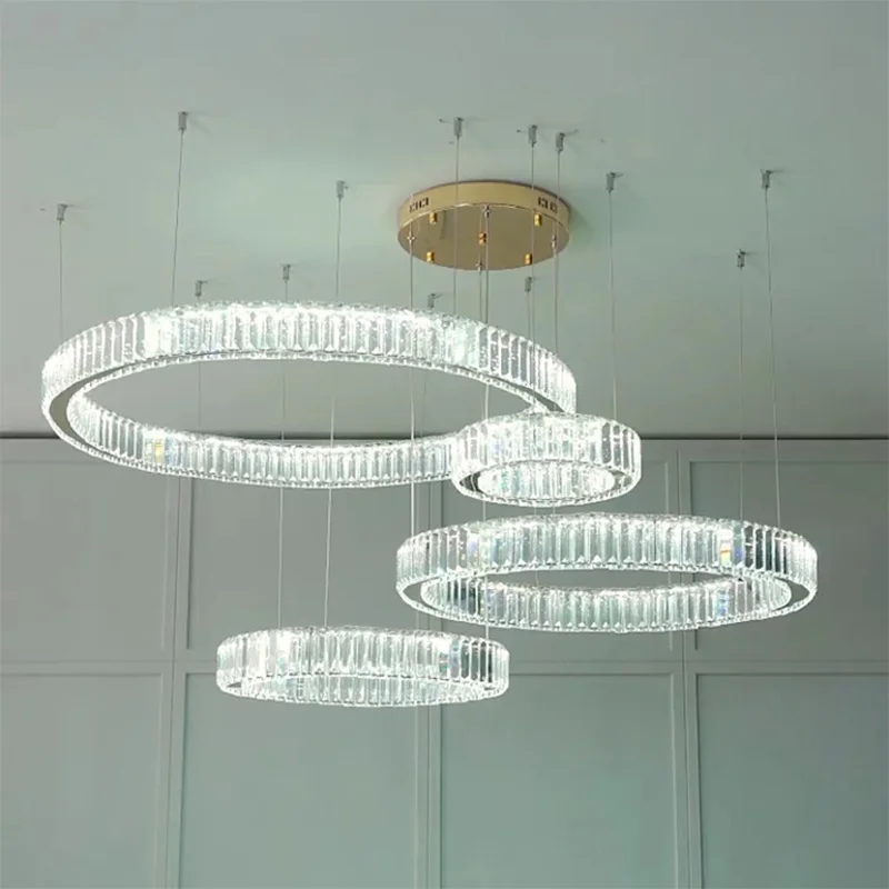 2024 Modern Large LED Pendant Light Fixture Round Crystal Chandelier For Hotel Lobby Staircase 110V / 220V Winfordo Lighting