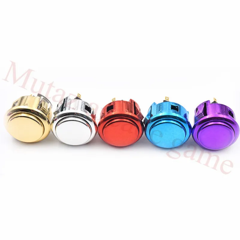 5Pcs/Lot 33mm Chrome plated gold plated copy sanwa push button arcade game machine round push button with built in microswitch