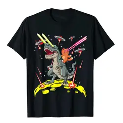 Kosmiczny kot T-Rex Laser Eyes T-Shirt projekt graficzny T-Shirt bawełniany topy dla dorosłych i koszulki śmieszne ubrania świąteczne