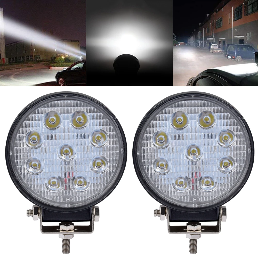 1 Pair 18W Car LED Light Bar Waterproof LED Round Work Light 9 Bulbs Flood Offroad Fog Truck Spotlight Warm White