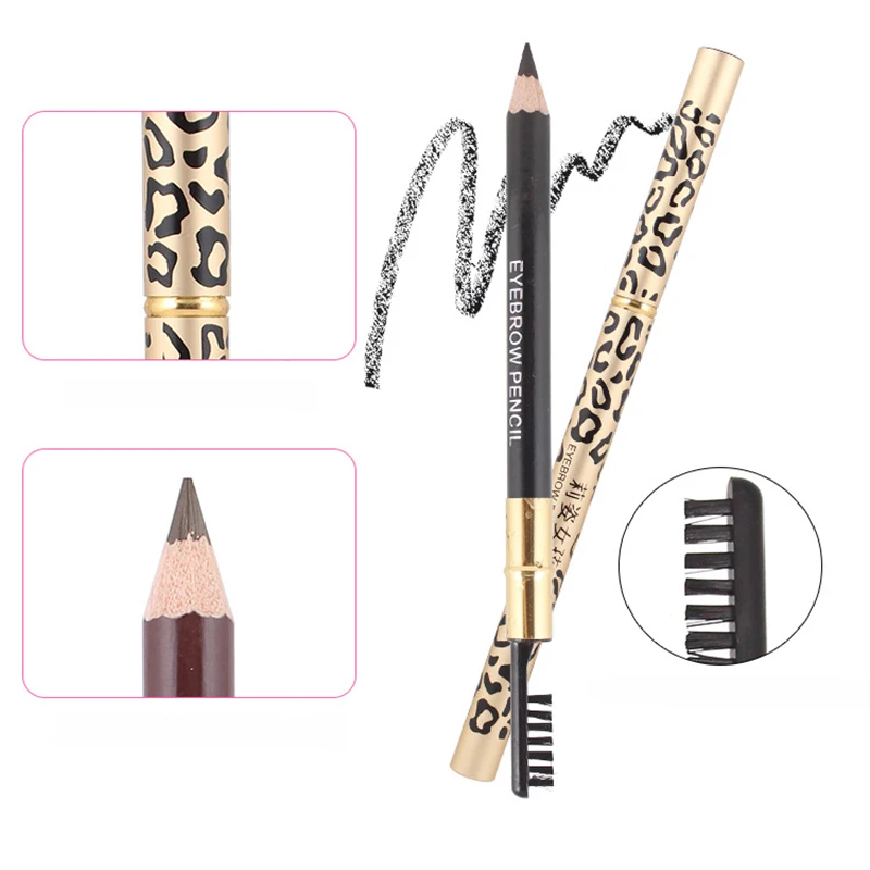 2pcs Leopard Eyebrow Pencil Cosmetic Pencil Eyeshadow Natural Long-Lasting Wood Professional Cheap Makeup Tool Tattoo Brow Brush