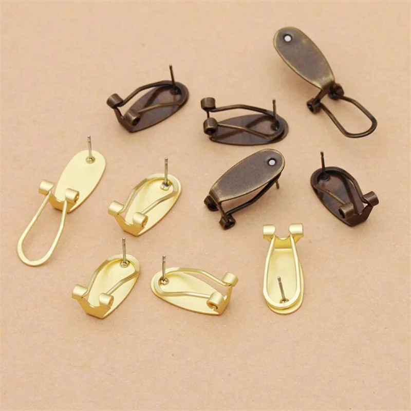 10pcs/Lot 9x20mm Copper Stud Earrings Fixtures Hook Ear Clip Blank Base Brass For Jewelry Accessories Making Supplies Findings