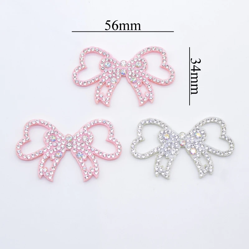 10Pcs 56*34mm Padded Rhinestone Bowknot Appliques for DIY Clothes Hat Sewing Patches Headdress Hair Clips Decor Accessories