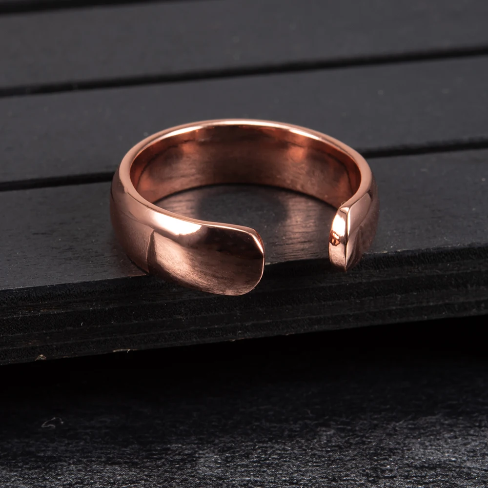 Vinterly Pure Copper Rings Magnetic 6mm Adjustable Open Cuff Finger Finished High Magnet Health Energy Mens Minimalist Jewelry