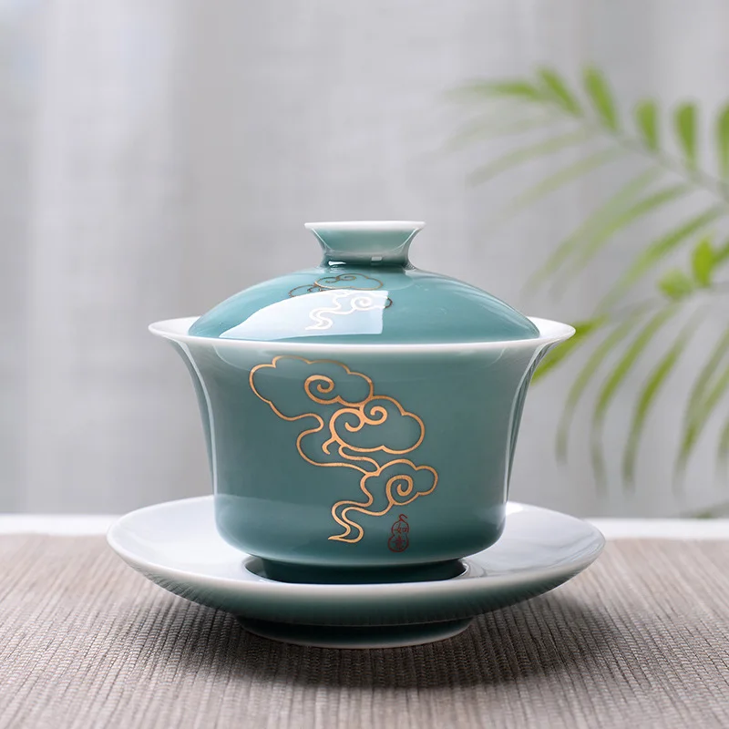 Advanced Obsidian Tea Tureen 150ml KungFu Tea Set,Chinese Kung Fu Flower Gaiwan Puer Kettle,Teapot lovers must have