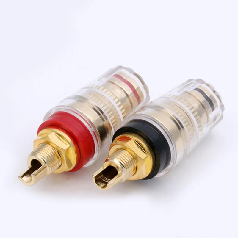 8pcs/4pairs Brass Gold Plated 4MM Binding Post HIFI Terminals Binding Banana Plug Connector for Speaker Amplifier Red+Black