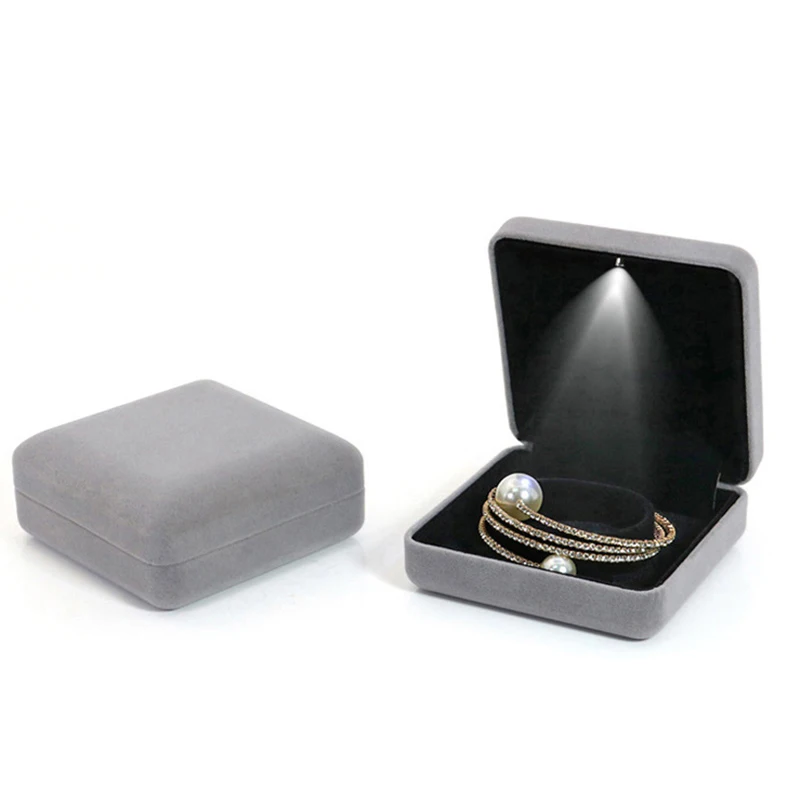 

Velvet LED Lighted Necklace Bangle Bracelet Long Chain Box Luxury Wholesale Metal Jewelry Gift Display Storage Case