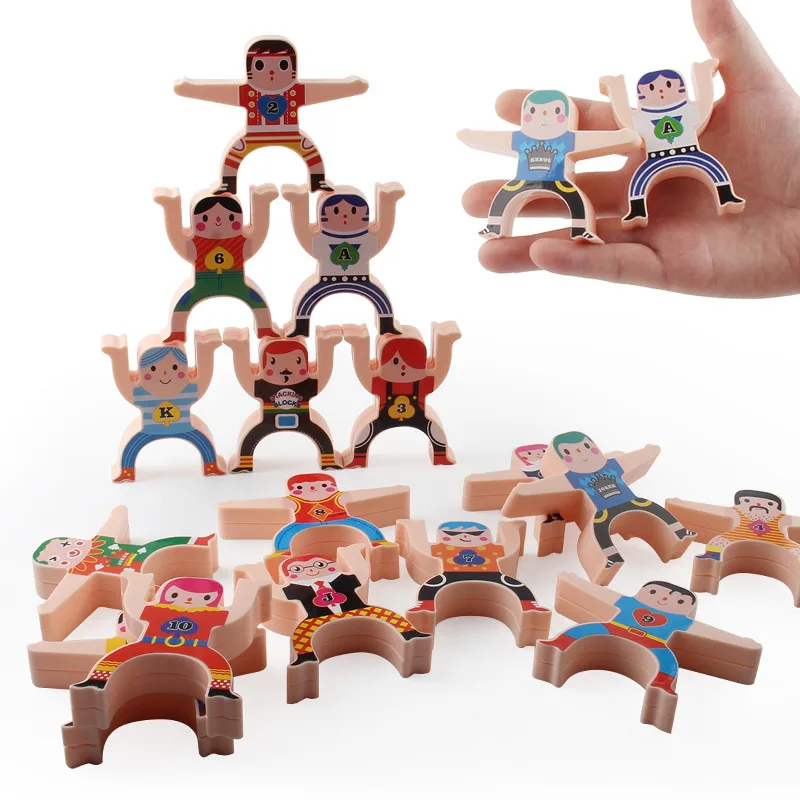 Bloques de construcción de equilibrio de madera para niños, juguetes de bloques de equilibrio apilables DIY, juego acrobático, juguetes educativos para niños Montessori