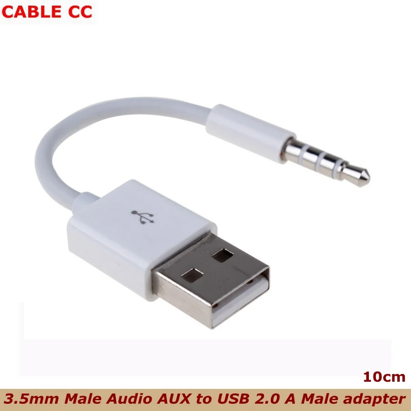 10CM 3.5mm Male Audio AUX to USB 2.0 A Male Adapter Charge Cable For Car Pod Shuffle Shuffle 4th Gen