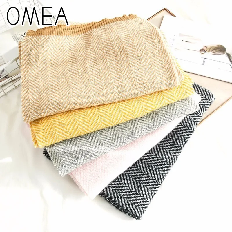 OMEA 2019 Cashmere Scarf Winter Accessories Herringbone Wool Scarf Women Knitted Shawls and Wraps Blanket Scarf Luxury Thickened