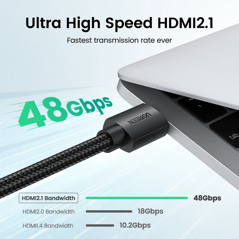 UGREEN-HDMI 2.1 케이블 48Gbps 초고속 8K HDMI 케이블 4K/120Hz 동적 HDR 돌비 Atmos, PS5 Xbox 시리즈 X 케이블 HDMI