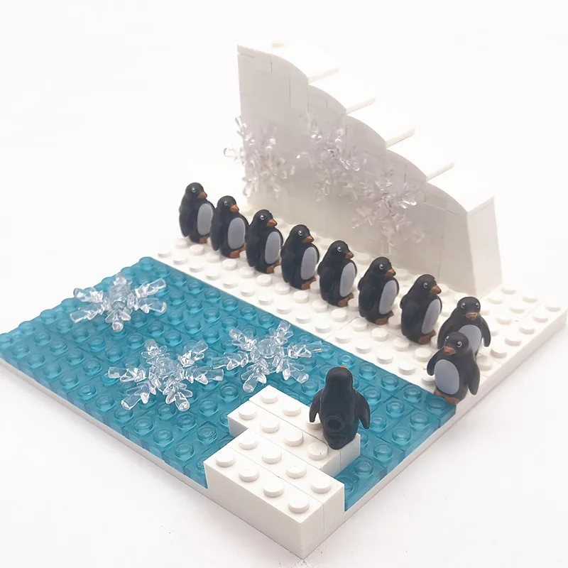 

Creative Building Blocks 10 Penguin Glacier Compatible Moc Bricks Icy Snow World Montessori Toys for Children DIY Gift Baseplate