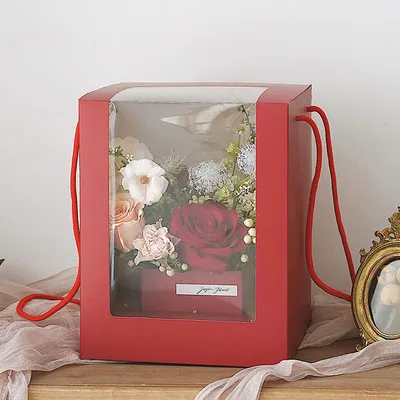 

Flower Packing Boxes Clear Window Transparant Square Shape Portable Gift Packing Boxes Flower Gift Paper Boxes Flower Bags