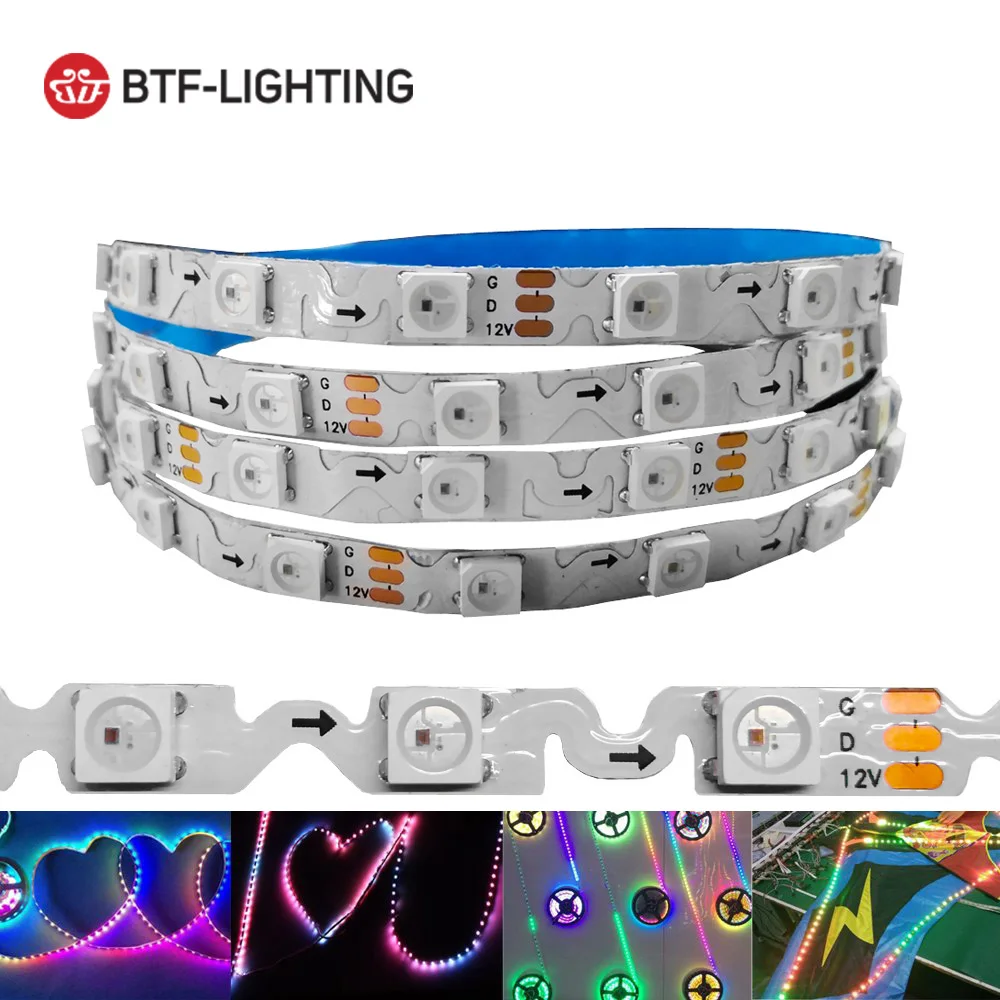 12V WS2811 S Shape Foldable Led Strip Light for DIY 1m 60leds 6mm PCB Individually Addressable Dream Color 5050 RGB Pixels Tap