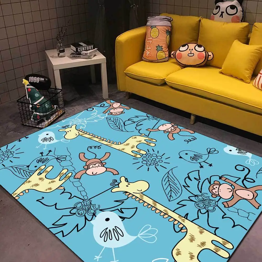 Nordic Animal 3D Print Carpets for Living Room Bedroom Area Rug Cartoon Monkey Giraffe pattern Child play Floor Rug Kid Game Mat