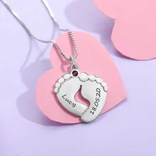 Personalized baby feet necklace with birthstone and silver pendant #4