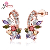 Hot Selling Factory Price 925 Silver Needle Jewelry Gorgeous Pretty Multi-color Crystals Leaf Hoop Earrings For Woman Girls