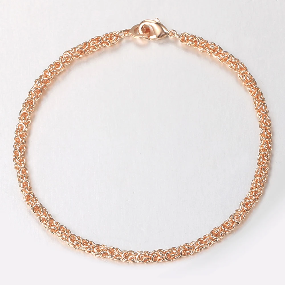 3mm/5mm Popcorn Bracelets on Hand For Women Men 585 Rose Gold Color Link Chain Couple Bracelet Fashion Jewelry Gift 20cm CB64