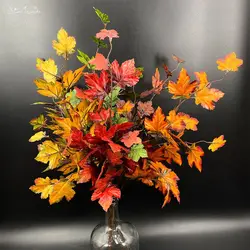 SunMade Autumn Maple Tree Branch Colorful Artificial Plants Silk Artificial Flowers Fall Decoration Home Wedding Garden Decor