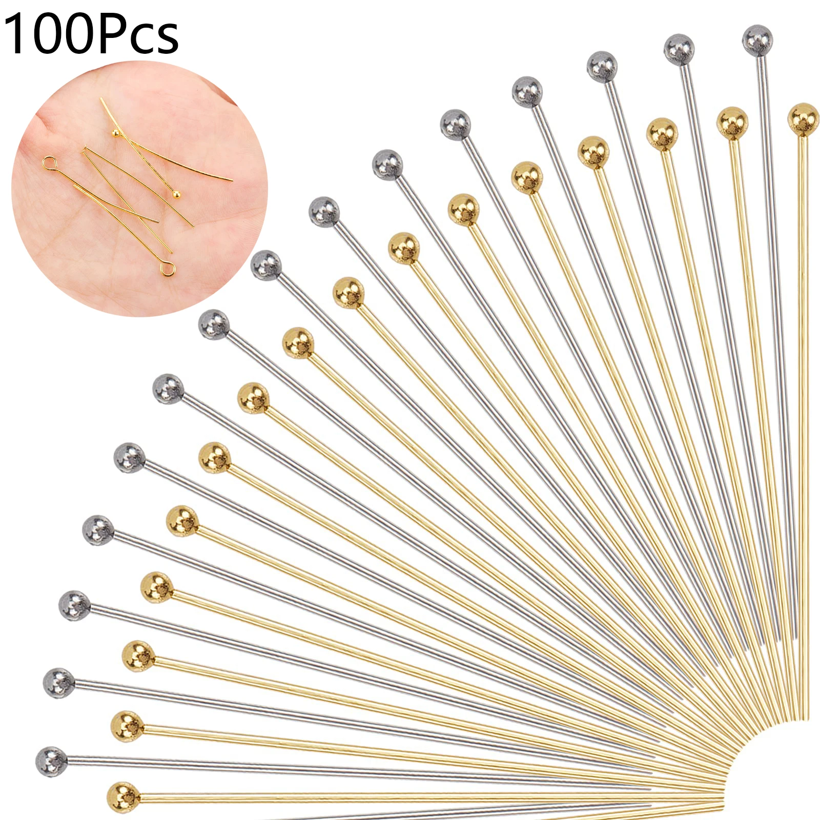 100Pcs/lot Stainless Steel 20-40mm Gold Ball Pins Findings Ball Head Pins For DIY Jewelry Making Finding Accessories Wholesale