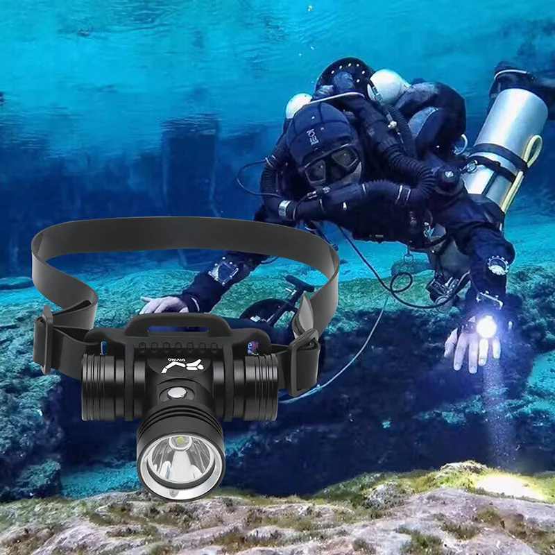 

E2 200M Diving Headlamp Underwater Headlight XM-L2 Led Scuba head Flashlight Torch Waterproof IPX8 18650 Dive Suits Lamp Light