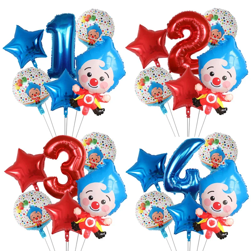 6pcs/Set Plim Clown Foil Helium Balloons Red Number Balls Air Globos Children\'s Happy Birthday Party Decorations Kids Toys Gifts