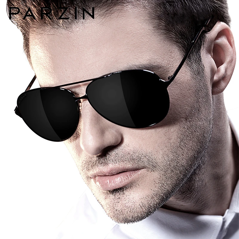 PARZIN Classic Aviation Men markowe okulary przeciwsłoneczne Design oprawki ze stopu Pilot polaryzacyjne okulary przeciwsłoneczne do jazdy męskie czarne UV400