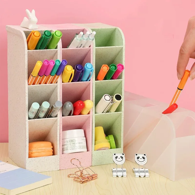 Sharkbang-portalápices de escritorio, caja de almacenamiento de maquillaje, organizador de escritorio Kawaii de gran capacidad, estuche de soporte,