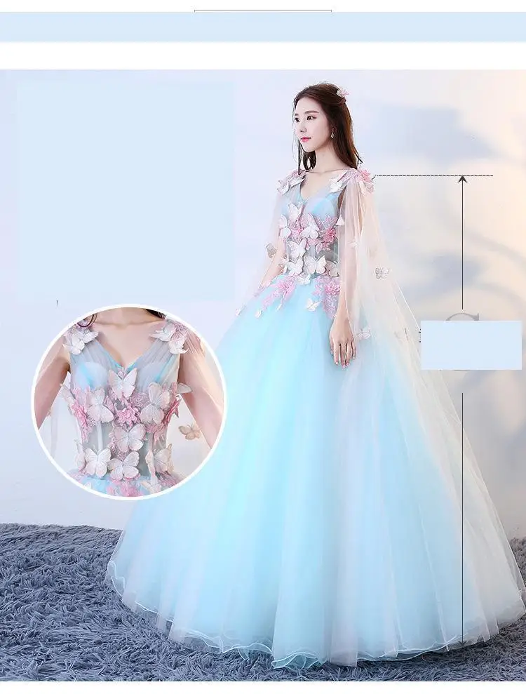 2023 Quinceanera Dresses With Cap Summer New Fairy Dress Butterfly Light Blue V Neck Ball Gown Vestidos De 15 AnosCustomized