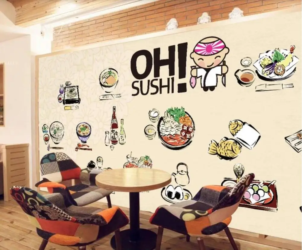 XUE SU  Wall covering custom wallpaper hand-painted cute Japanese food sushi various high-grade materials to choose from