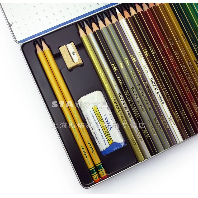 46PCS GIOTTO Italy Set Colored Pencil Iron Box Packed of High-end