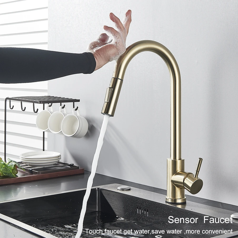 Pull Out Sensor Gold Kitchen Faucet  Sensitive Touch Control Faucet Mixer For Kitchen Touch Sensor Kitchen Mixer Tap