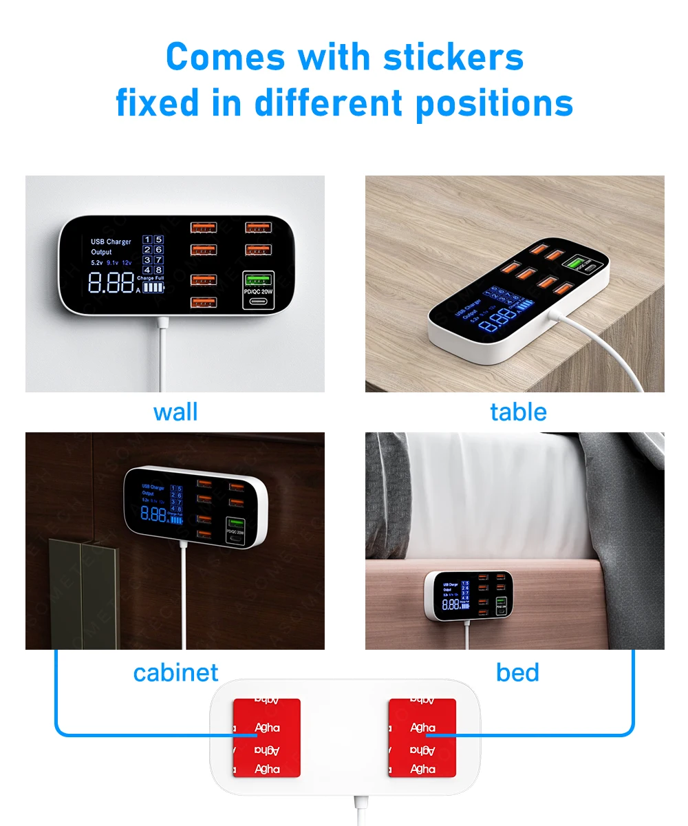 Digitalanzeige, Schnellladefunktion, USB-Ladegerät, Hub, Tablet- und Mobiltelefon-Ladegerät, Adapter, Schnellladegerät für iPhone, Xiaomi, Huawei, Samsung. – Detail 2
