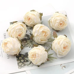 50PCS/4cm Vintage bud White Rose Artificial Silk Flower Heads Wedding Decoration DIY Wreath Scrapbooking Craft Fake Flowers
