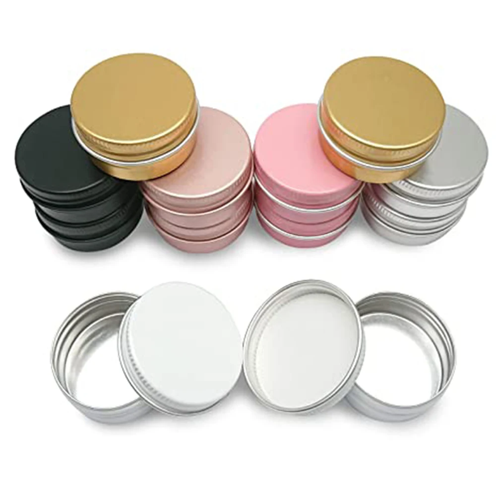 50pcs Lip Balm Aluminum Containers Empty Tin Storage Jars Black Sample Packing Cream Box Makeup Pot Screw Pink Gold 15ml 0.5 Oz