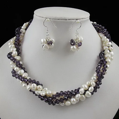 

Terisa Pearl Necklace Earrings Jewelry Set Handmade Wedding Birthday Party Gift Women Jewelry 4Rows Pearls Crystal Beads Mixes