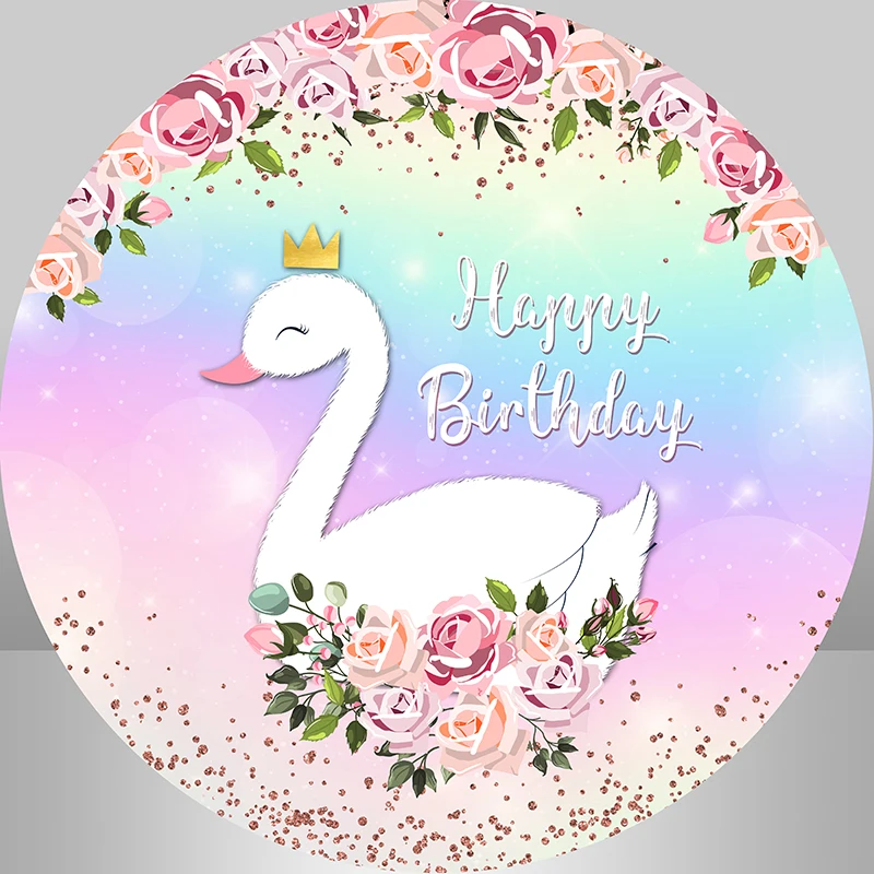 Round Backdrop Cover Swan Birthday Party Baby Shower Girl Pink Flower Rainbow Bokeh Dessert Cake Decoration Circle Banner