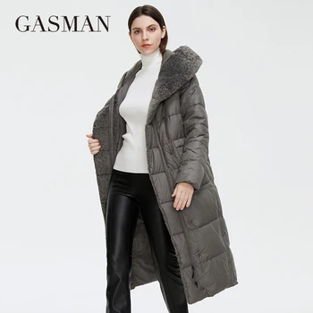 Gasman 2022 Vrouwen Winter Jas Lange Mode Slanke Vrouwen Jas Warm Houden Pocket Uitloper Retro Elegante Classic Lady Parka 81716