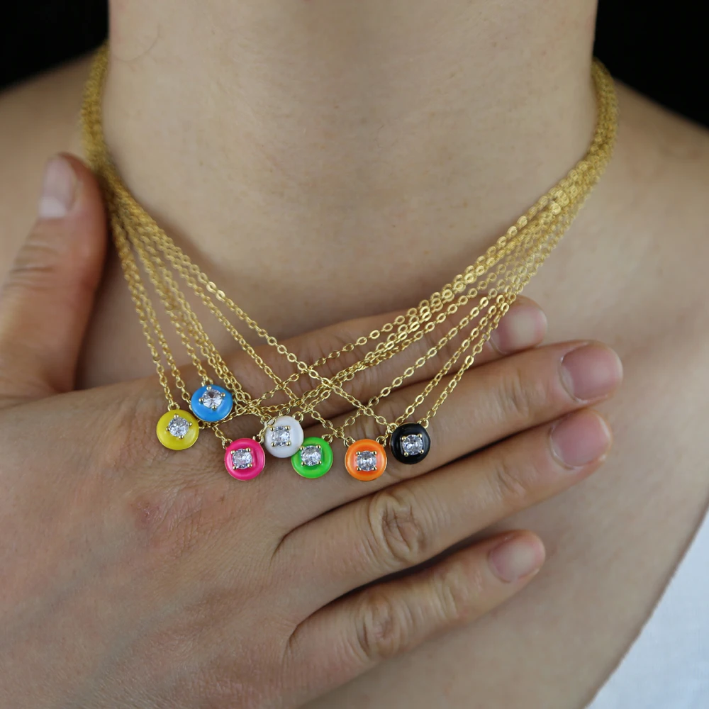 2021 New Summer Fashion Jewelry Simple Geometric Round Charm Candy Neon Enamel Colorful  Necklace For Girl