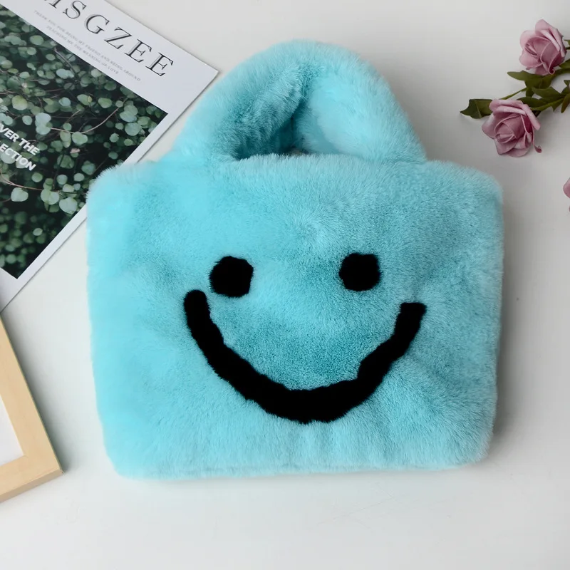 Cute Smiley Face Women Plush Shoulder Bag Soft Faux Fur Ladies Chain Messenger Bags Fashion Female Small Purse Handbags Bolsas가방