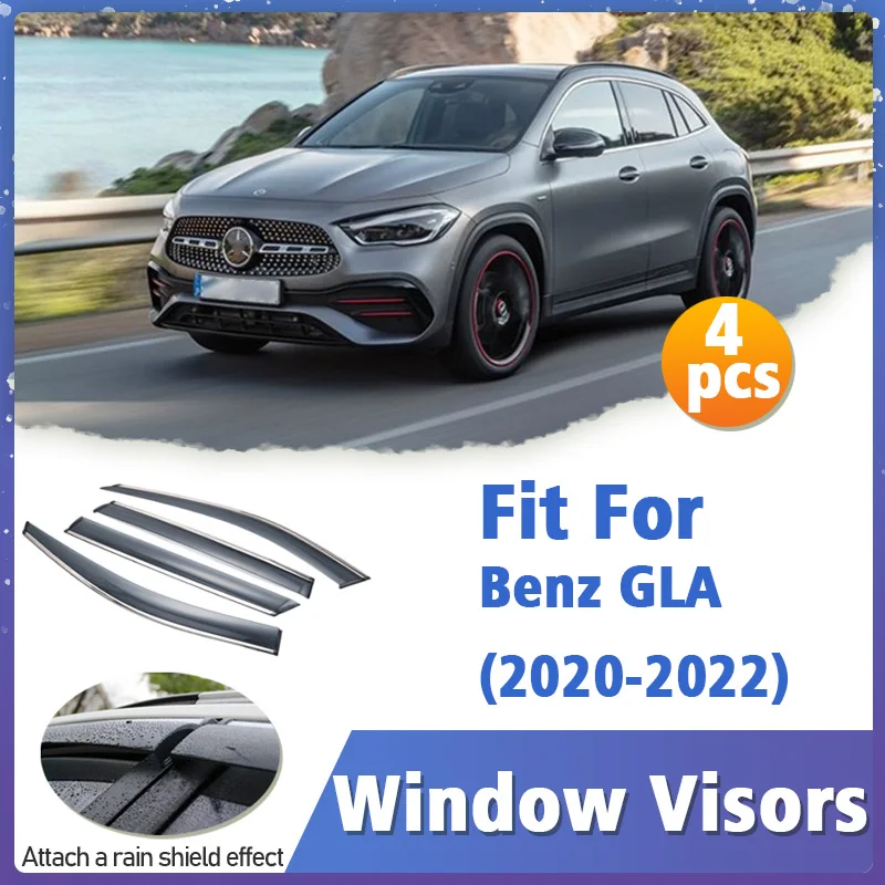 

Window Visors Guard for Benz GLA 2020-2022 Vent Cover Trim Awnings Shelters Protection Deflector Rain Rhield 4pcs 2021 2022